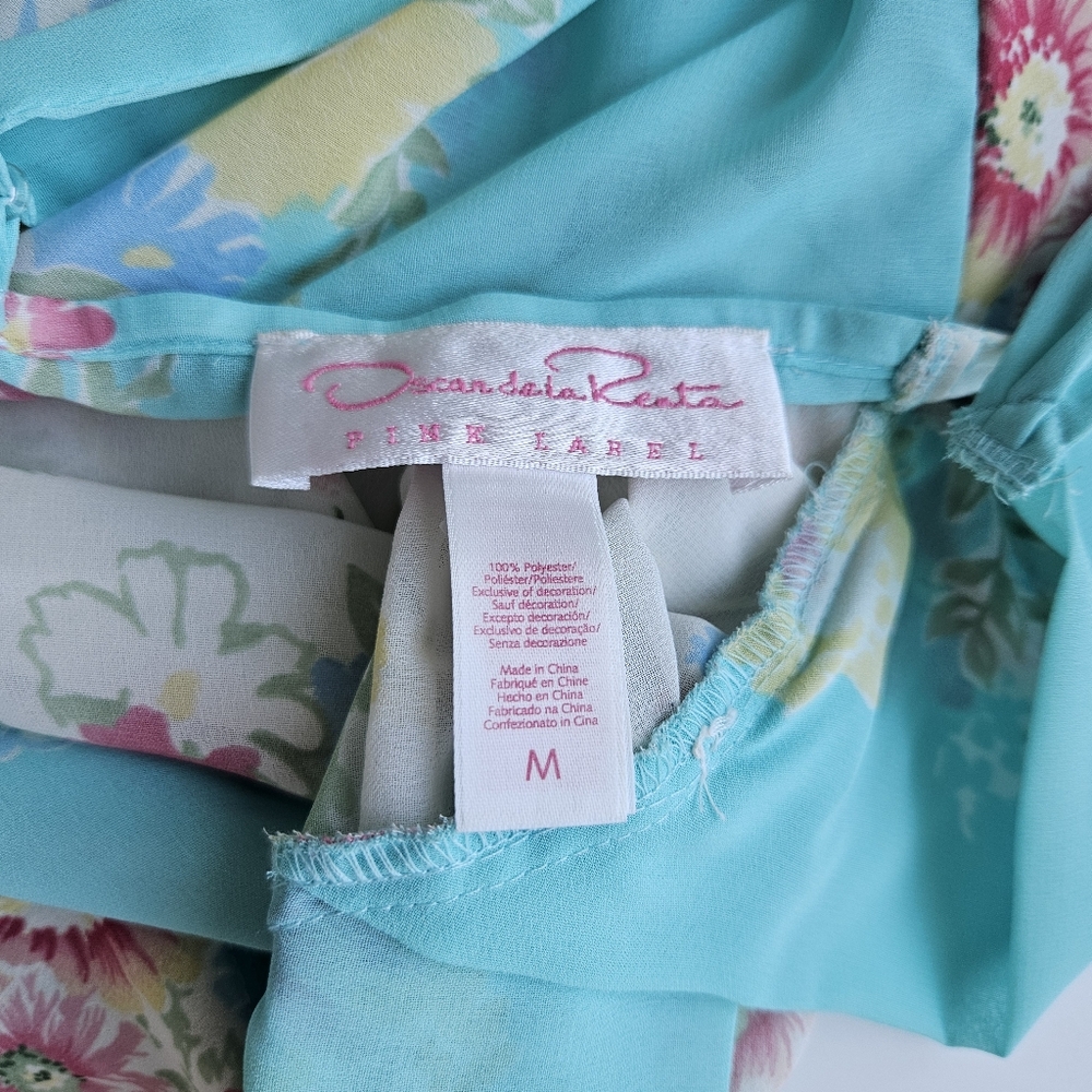 Oscar De La Renta Pink Label Vintage Turquoise Pink Floral Chemise Nightgown - Picture 14 of 16